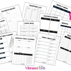The Classic Meal Planner includes 31 printable pages of weekly menus, shopping lists, favorite recipes, kitchen conversions, freezer storage guides, and planners. A pink label at the top right reads “31 pages!”.