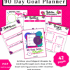 Download the 90 Day Goal Planner PDF—42 pages with colorful sample planner sheets, including Thinking Ahead, Balanced Life, and Break it Down sections for purposeful goal setting.