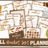 Get a sneak peek of the Fall Bucket List Planner (Undated), a 40-page PDF with printable schedules, meal planners, reading lists, notes, bucket lists, photo challenges, self-care guides, and autumn-themed designs.