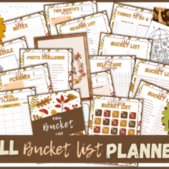 Get a sneak peek of the Fall Bucket List Planner (Undated), a 40-page PDF with printable schedules, meal planners, reading lists, notes, bucket lists, photo challenges, self-care guides, and autumn-themed designs.