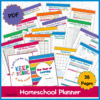 Assorted colorful homeschool planner pages, including schedules, trackers, logs, and planners, displayed with a PDF label and "38 Pages" noted at the bottom.
