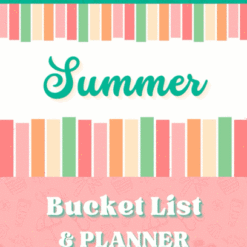 The Summer Bucket List & Planner features a pink and green striped background with text.