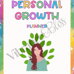 A full preview of a bright and colorful 28-page personal growth planner, showing each unique workbook page for planning, goal-setting, and self-reflection.