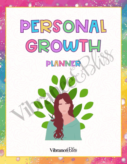 Full Preview of a bright and colorful 28-page personal growth printable planner, showing each unique workbook page for planning, goal-setting, and self-reflection.