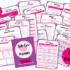 A spread of colorful pink and purple Self-Care Planner pages is shown, labeled “PDF + PNG,” “60 Pages,” featuring worksheets for check-ins, reflections, and self-care ideas.