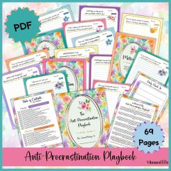 A vibrant promo image of the Daily Wins Journal (Copy) PDF, showcasing floral-themed pages, worksheets, and prompts. Highlights include 69 pages, daily check-ins, motivation guides, and a table of contents.
